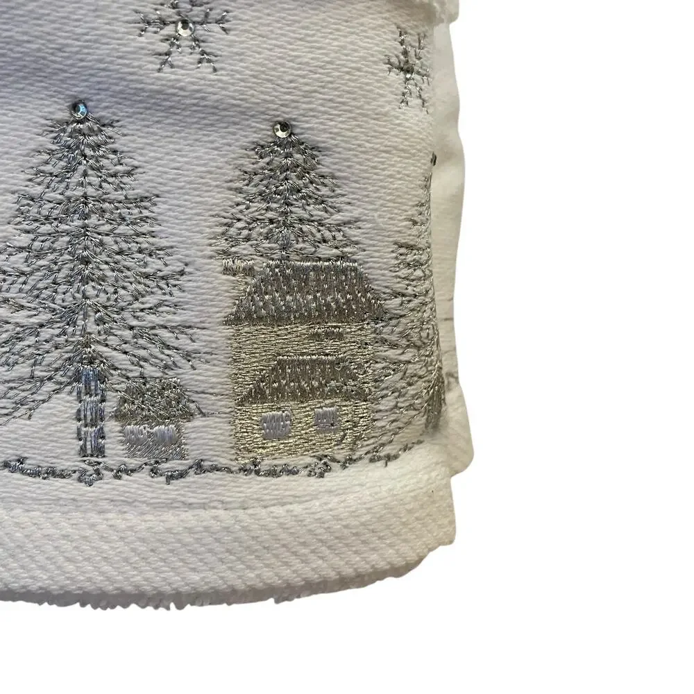 2pc Glitz & Glimmer Embroidered Christmas Tree Hand Towels 18x28 Cotton NEW